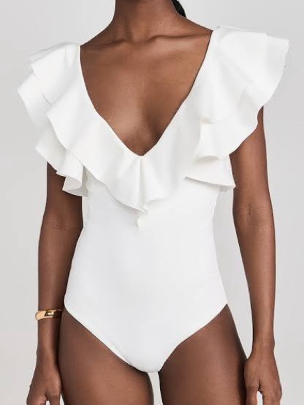 White Ruffle V-Neck Bodysuit